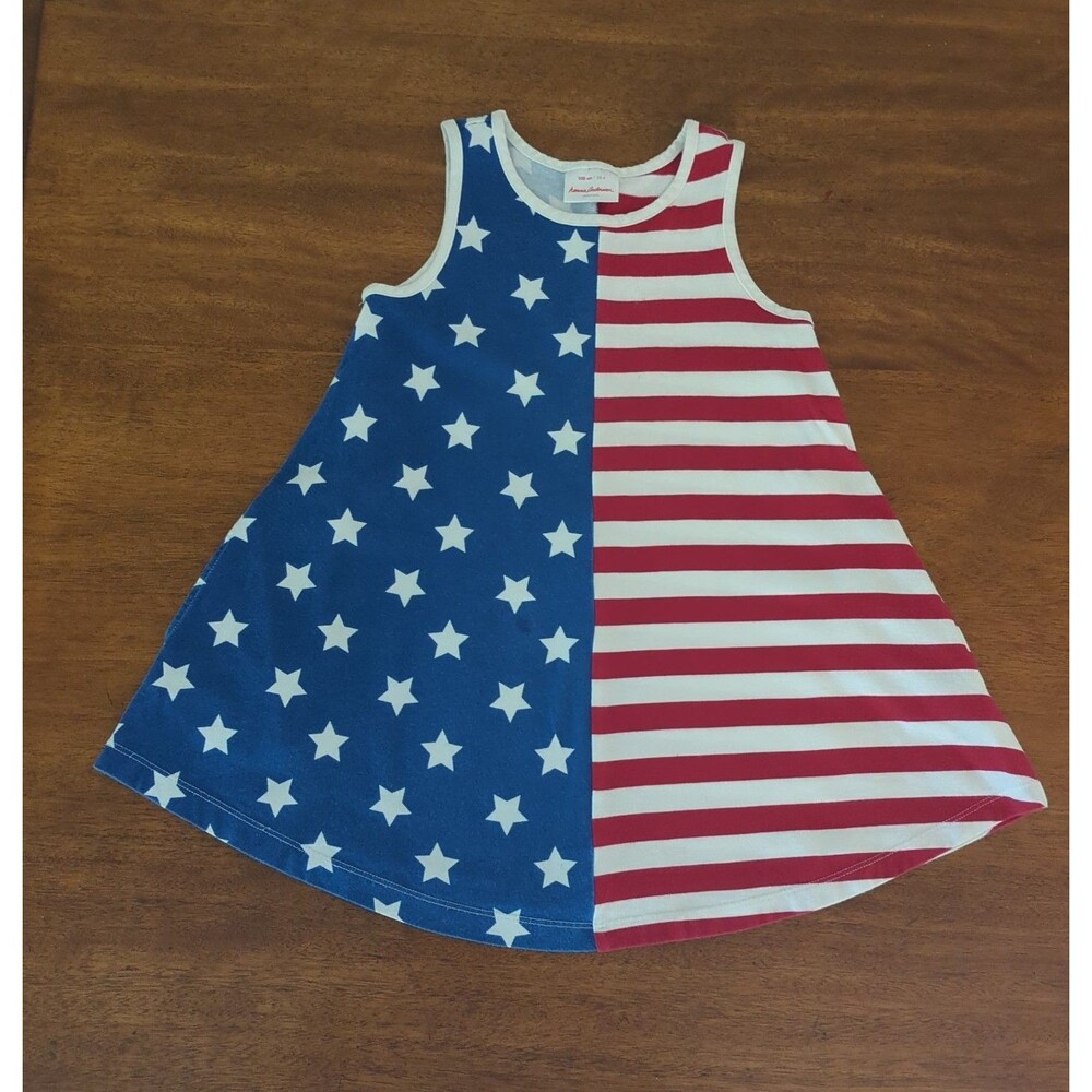 Hanna Andersson Girls patriotic stars and stripes sleeveless dress size 4 GUC